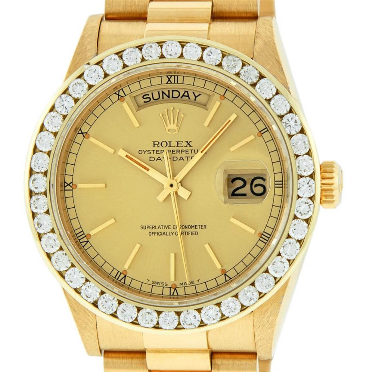 Rolex Mens 18K Yellow Gold 3.0 ctw Channel Set Diamond Day Date ...