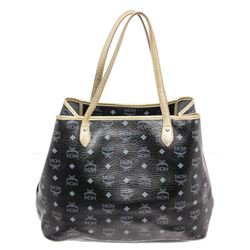 MCM Black Visetos Coated Canvas Leather Tote Bag