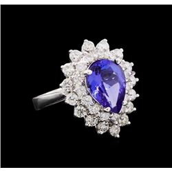 3.33 ctw Tanzanite and Diamond Ring - 14KT White Gold