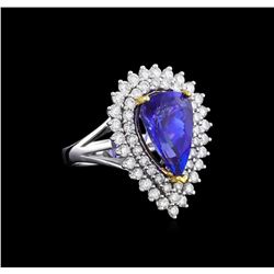 14KT Two-Tone Gold 4.13 ctw Tanzanite and Diamond Ring