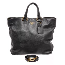 Prada Black Vitello Daino Leather Satchel Shoulder Bag