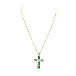 5.45 ctw Emerald and Diamond Pendant with Chain - 14KT Yellow And White Gold