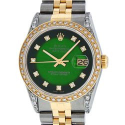Rolex Mens 2 Tone 14K Green Vignette Diamond Lugs Datejust Wristwatch