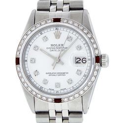 Rolex Mens Stainless Steel White Diamond & Ruby 36MM Datejust Wristwatch