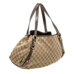 Gucci Brown Tan GG Canvas Leather Abbey Hobo Bag