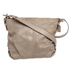 Coach Light Gray Perforated Monogram Leather Crossbody Handbag