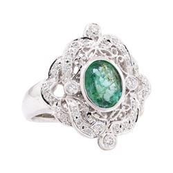 1.54 ctw Emerald and Diamond Ring - 14KT White Gold