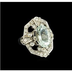 7.07 ctw Aquamarine and Diamond Ring - 14KT White Gold