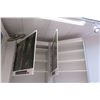 Image 3 : 2 Sections of Metal Wall-Mount Shelving (Each Section 37"W x 16"D x 10ft Tall), Top has cabinet door