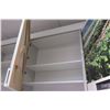 Image 10 : 4 Sections of Metal Wall-Mount Shelving (Each Section 36"W x 16"D x 10ft Tall), Top has cabinet door
