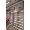 Image 1 : 4 Sections of Metal Wall-Mount Shelving (Each Section 36"W x 16"D x 10ft Tall), Top has cabinet door