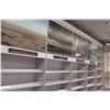 Image 2 : 7 Sections Metal Wall-Mount Shelving (Each Section 36"W x 16"D x 10ft Tall), Top has cabinet doors