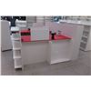 Image 10 : Reception/Cashier Station with Red Countertops, Cabinets, 3-Section Shelving Unit