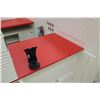 Image 11 : Reception/Cashier Station with Red Countertops, Cabinets, 3-Section Shelving Unit