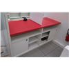 Image 16 : Reception/Cashier Station with Red Countertops, Cabinets, 3-Section Shelving Unit