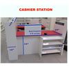 Image 25 : Reception/Cashier Station with Red Countertops, Cabinets, 3-Section Shelving Unit