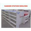 Image 26 : Reception/Cashier Station with Red Countertops, Cabinets, 3-Section Shelving Unit
