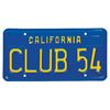 Image 1 : Milt Albright "Club 54" California License Plate.