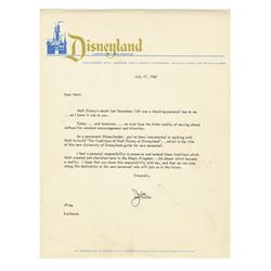 Joe Fowler Signed Disneyland Letter.