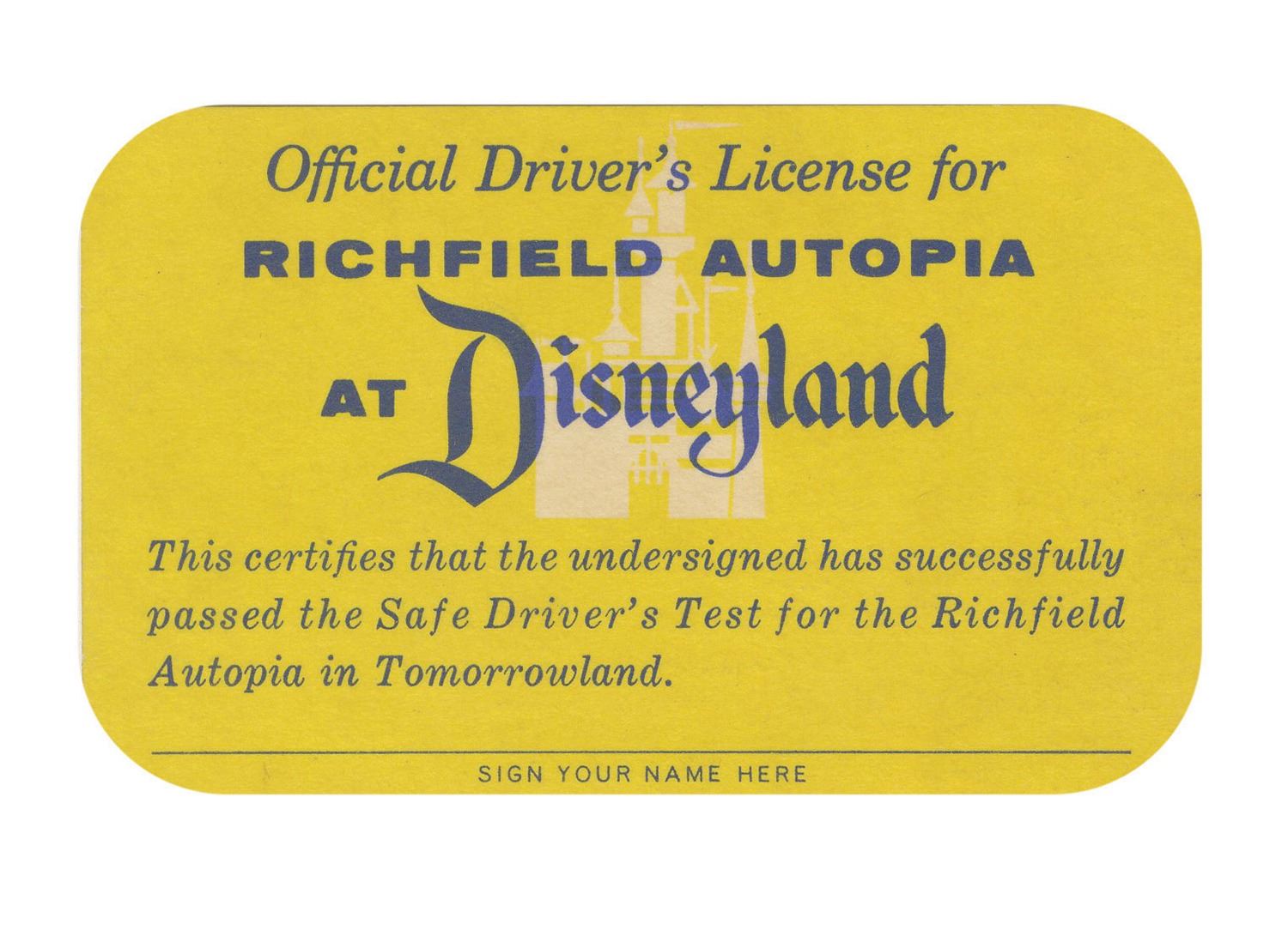 Disneyland Autopia Driver's License. - Van Eaton Galleries