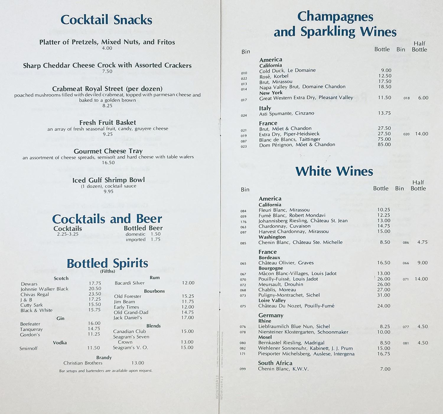 Contemporary Resort Room Service Menu.