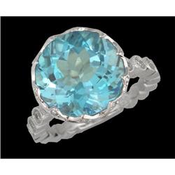 14KW Gold 7.50ct. Blue Topaz Diamond Ring