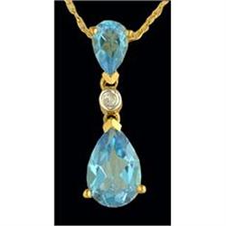 10KY Gold 1.75ct Blue Topaz / Diamond Necklace