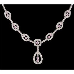 14KW Gold Pink Sapphire Diamond Necklace
