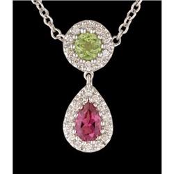 14KW Gold Diamond , Pink Topaz, Peridot Necklac