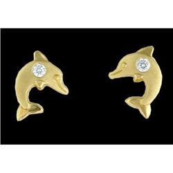 14KY Gold (not plated) Cz Sea Lion Earrings