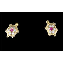 14KY Gold (not plated) CZ/Ruby Turtle Earrings