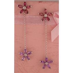 10KW Gold Amethyst, Pink Topaz Diamond Drop Ear