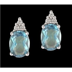 14KW Gold 2.50ct. Blue Topaz Diamond Earring