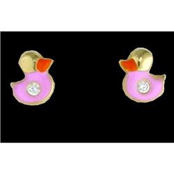 14KY Gold (not plated) Cz Duck Earrings
