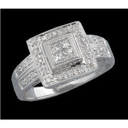 14KW Gold Vintage-Style Princess/Round Diamond 