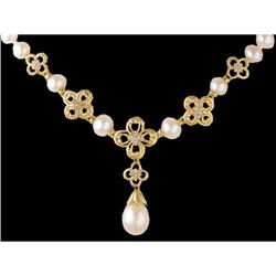 14KY Diamond and Pearl Necklace