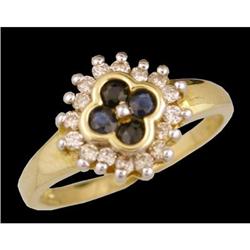 10KY Gold Dainty Flower Sapphire / Diamond Ring