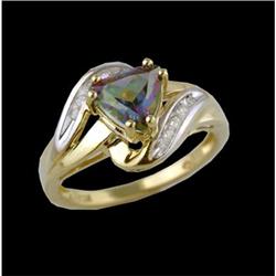 10KY Gold Mystic Topaz and Diamond Ring