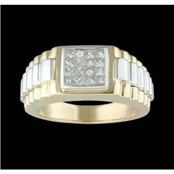 14K Solid .50ct Two-Tone Princess Diamond Mens 