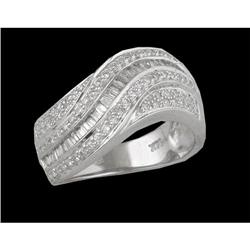 14KW Gold Round and Baguette Diamond Ring