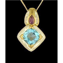 10KY Gold 2.50ct. Blue Topaz,Amethyst, Diamond 