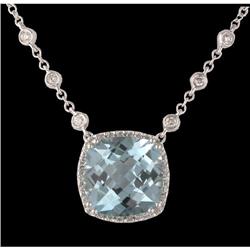 14KW Gold 6.32ct Blue Topaz/Diamond Necklace