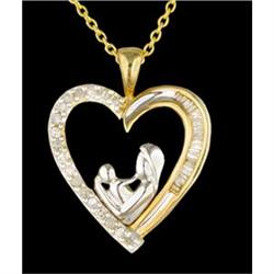 10K Gold MOM and CHILD Diamond Heart Pendant