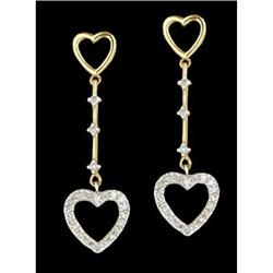10KY Gold Sweet Double Drop Heart Diamond Earri
