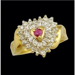 Lovely 10KY Gold  Heart Ruby and Diamond Ring