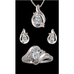 10KW Gold, Aquamarine Set; Ring, Pendant, Earri