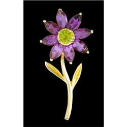 14KY Gold 2.80ct. Amethyst, Peridot Flower Pin