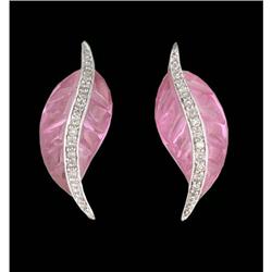 14KW Gold 8.00ct Genuine Pink Topaz Diamond Ear