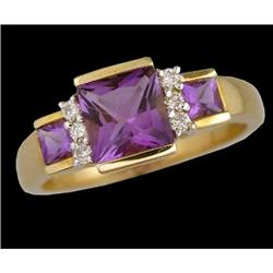 10KY Gold 1.26ct Three Stone Amethyst / Diamond