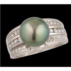 14KW Gold .50ct. Diamond , Tahitian Pearl Ring